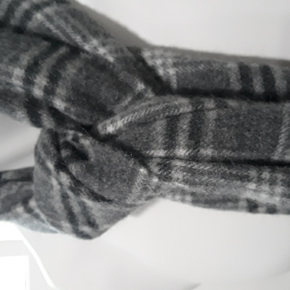 Amicale grey and black plaid cashmere scarf.